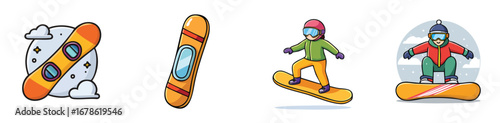 snowboarding vector illustration set featuring detailed, colorful design elements.