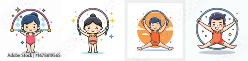 gymnastics vector illustration set featuring detailed, colorful design elements.