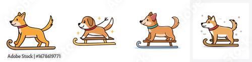dog sledding vector illustration set featuring detailed, colorful design elements.