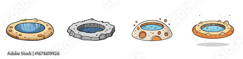 crater vector illustration set featuring detailed, colorful design elements.