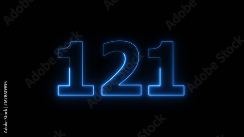 Abstract beautiful blue neon 121 number illustration background 4K.