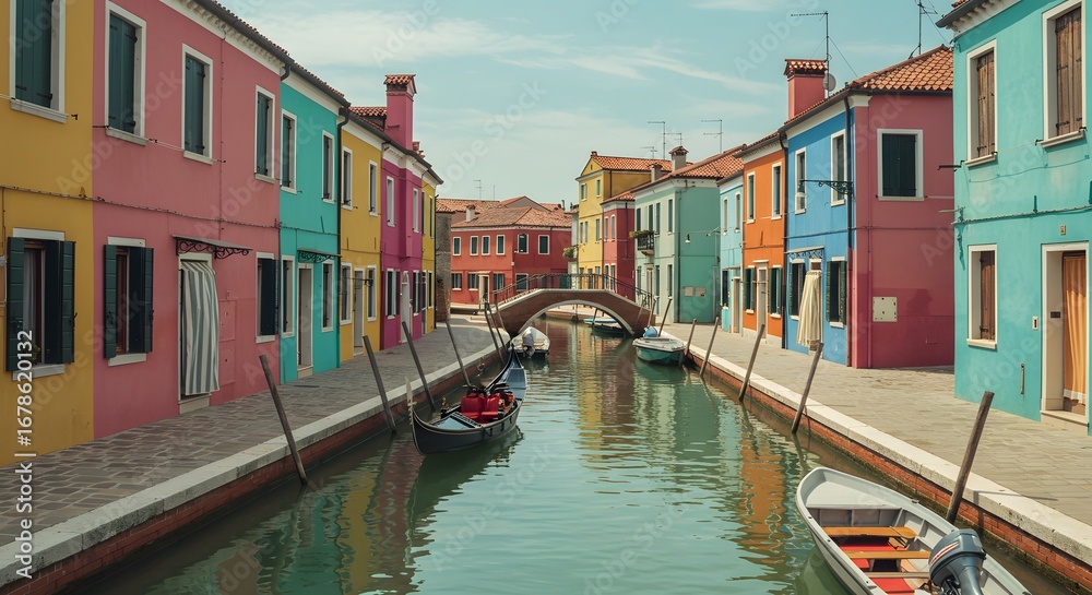 Obraz premium Colorful buildings along canal waterway