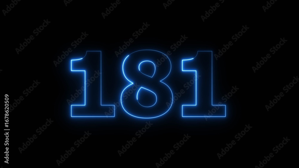 Fototapeta premium Abstract beautiful blue neon 181 number illustration background 4K.