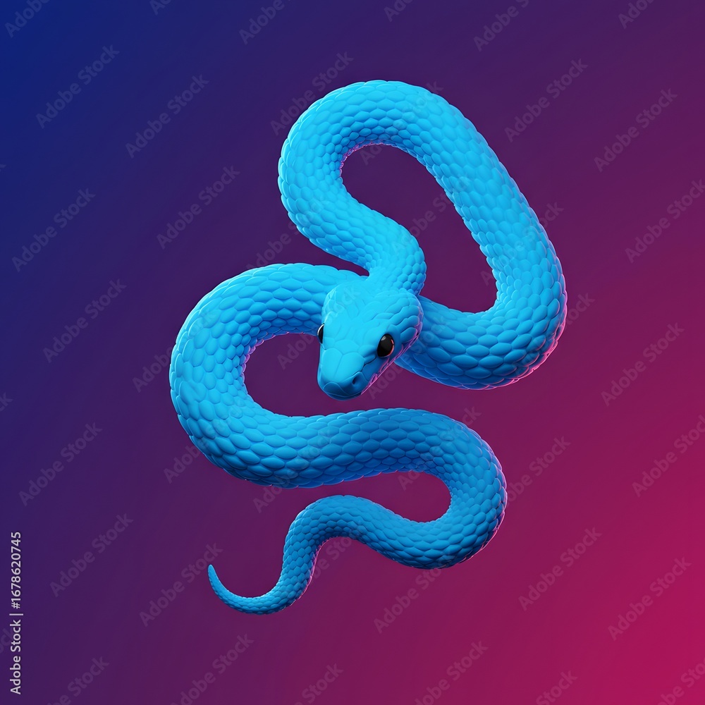 Fototapeta premium Blue snake against a vibrant gradient background in a modern style.