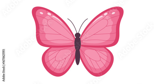 Vibrant pink butterfly with translucent wings and intricate veins detailed illustration