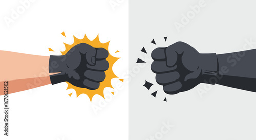 Two fists clashing in a confrontation symbolizing conflict competition and opposing forces