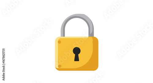 A simple bright yellow padlock with a silver shackle isolated on a white background representing security and protection