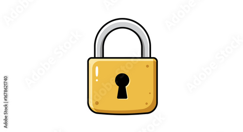 Simple cartoon illustration of a golden padlock with a silver shackle on a white background