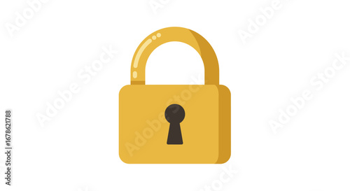 Brightly colored golden padlock with a black keyhole symbolizing security and protection