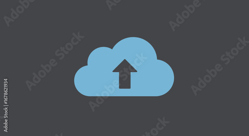Simple blue cloud icon with an upward arrow symbolizing data upload and cloud storage services