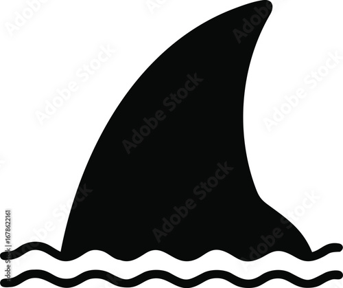 Black shark fin cutting through wavy ocean surface danger threatening predator marine life aquatic animal silhouette