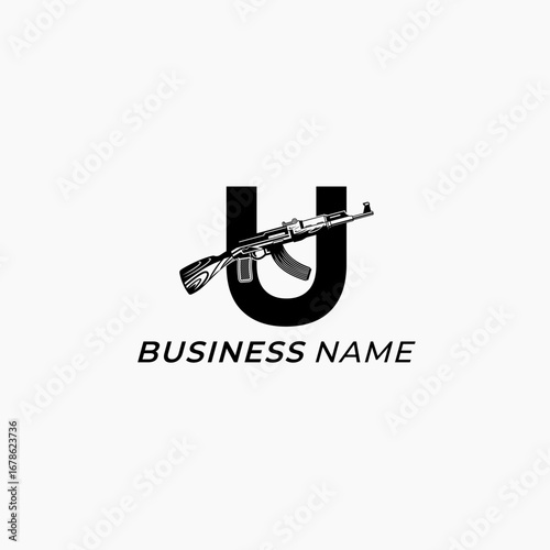 design logo combine ak 47 weapon and letter U