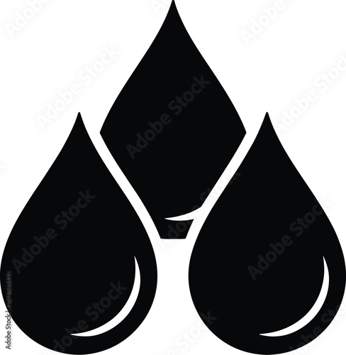 Three black water drops liquid fluid