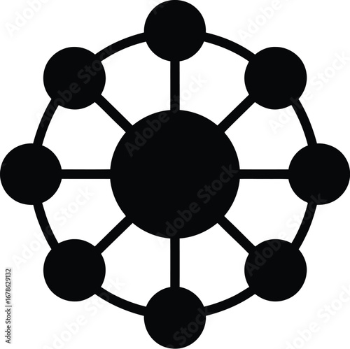 Central hub connected to surrounding nodes network
