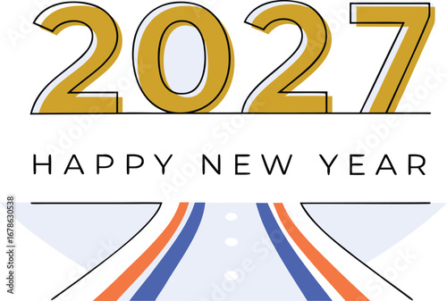 Happy new year 2027 illustration with road leading to the future