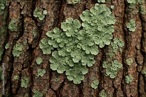Green Lichen Growing on Tree Bark