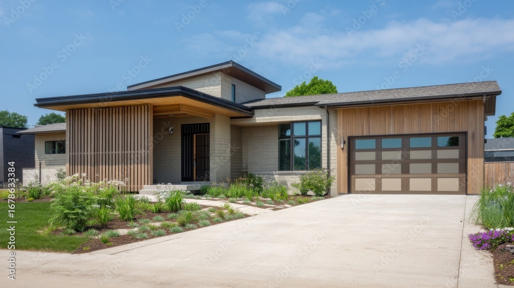 Fototapeta premium A contemporary modern house with clean lines, large windows,
