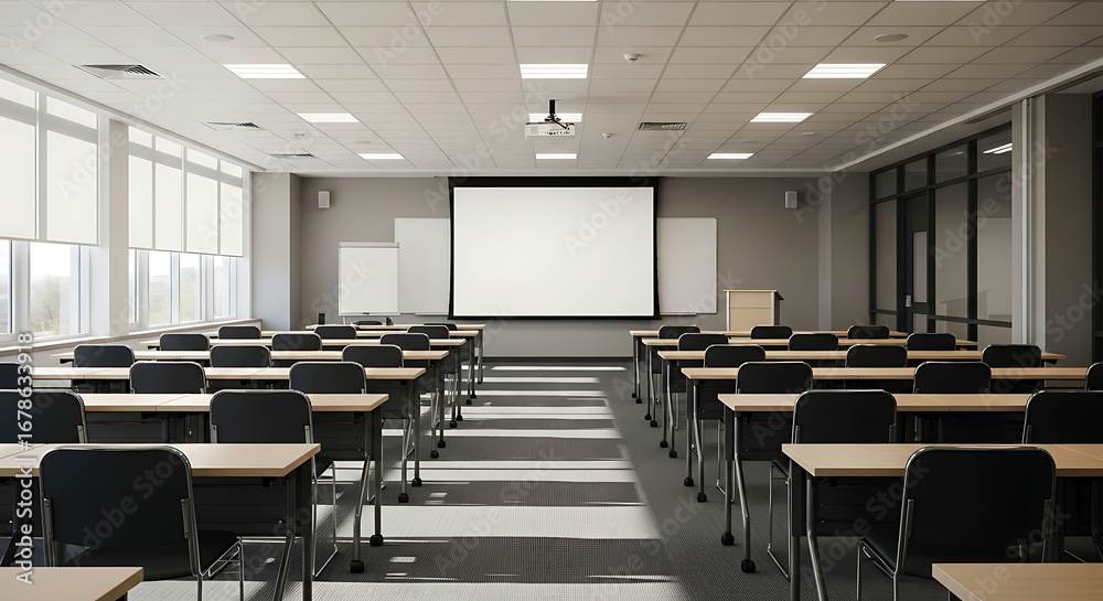 Fototapeta premium Training Center Room Empty With Blank Presentation Screen
