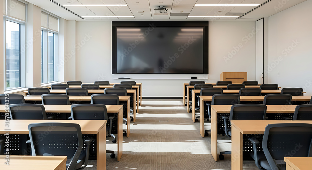 Fototapeta premium Training Center Room Empty With Blank Presentation Screen