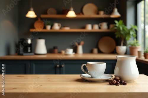 Wallpaper Mural Aromatic Coffee Break in a Cozy Kitchen Setting with a Light Wooden Countertop Torontodigital.ca