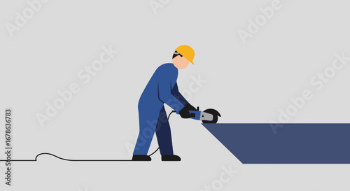 Construction Worker Using Angle Grinder on Material.