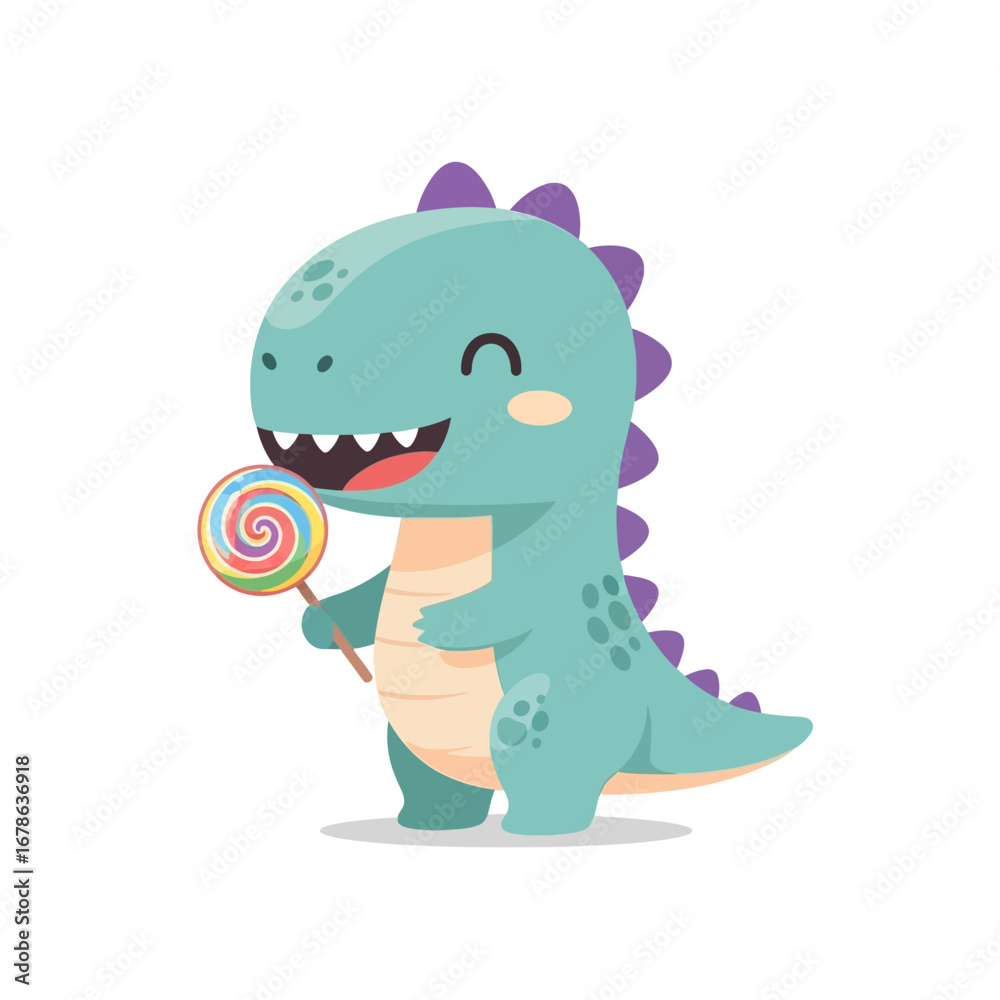 Naklejka premium Cute Dinosaur with Lollipop