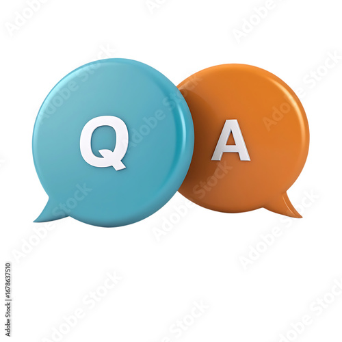 Two speech bubbles with q and a letters representing questions and answers isolated on transparent background