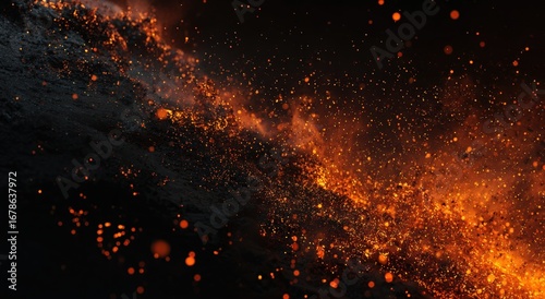 Volcanic eruption, fiery landscape