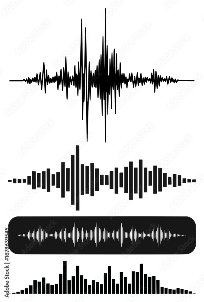 Naklejka premium Set of Digital Sound Waveforms and Audio Equalizer Vector Illustration