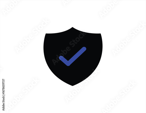 A professional, simple icon of a black shield with a blue checkmark, symbolizing security, verification, and protection. Ideal for use in apps, websites, and presentations related to data security.
