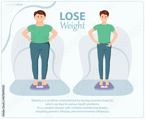 illustration of a brown-haired man who wants to lose weight of obesity EPS Vector