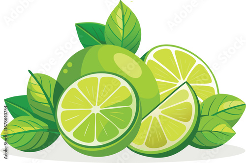 Fresh limes with green mint leaves, a vibrant and healthy citrus fruit