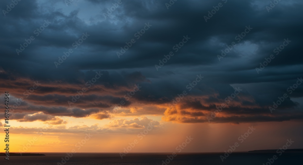 Fototapeta premium Dramatic sunset sky with dark clouds