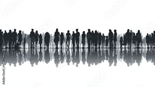 Crowd of People Standing in Silhouette on White Background