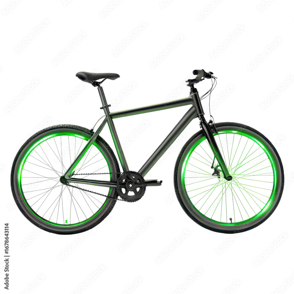 Obraz premium Green Energy Bicycle with neon green rims positioned prominently.