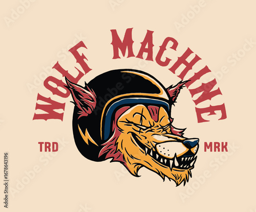 This aggressive wolf mascot design captures the essence of raw energy and rebellion, great for motorcycle clubs, streetwear, or branding.