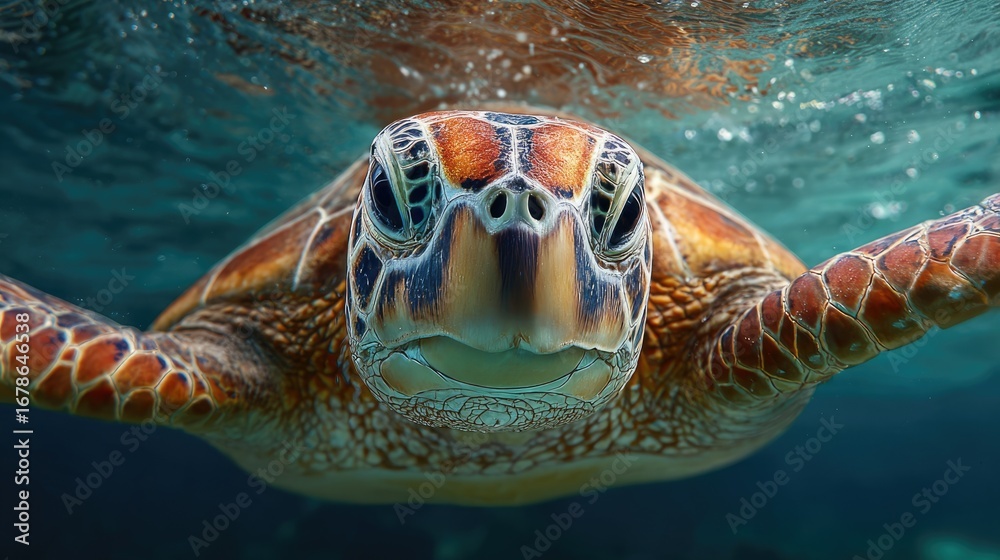 Fototapeta premium Close-up underwater shot of sea turtle