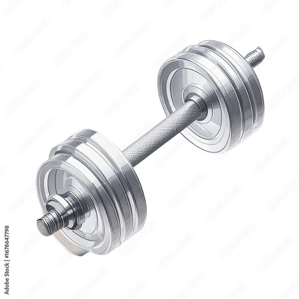 Fototapeta premium Heavy metal gym equipment, a black dumbbell, is isolated on a white background for a fitness and strength training workout