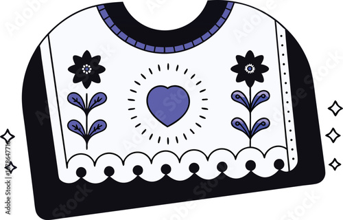 Cute and colorful poncho with heart and flower design