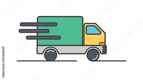 Animated flat vector illustration of a fast delivery truck. Perfect for logistics, shipping, courier, and transportation projects. Clean, modern, and colorful design suitable for web, mobile apps