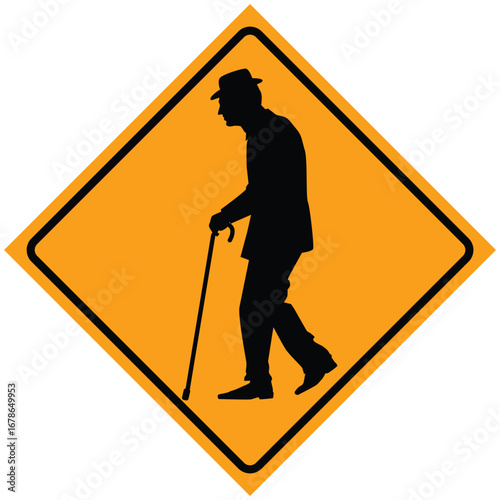 elderly crossing road sign symbol on round triangle board for information, notification, alert post, road or street board etc. .road sign concept. vector,illustration
