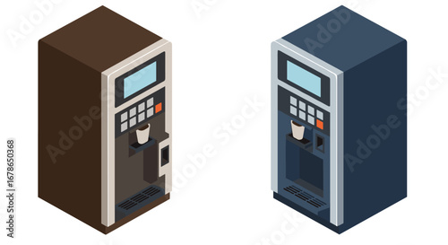 Isometric coffee machine pair: modern beverage dispenser design