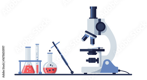 Flat design microscope and lab equipment illustration for science and research themes