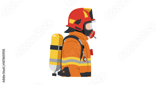 Firefighter in full gear: safety equipment and uniform in profile view