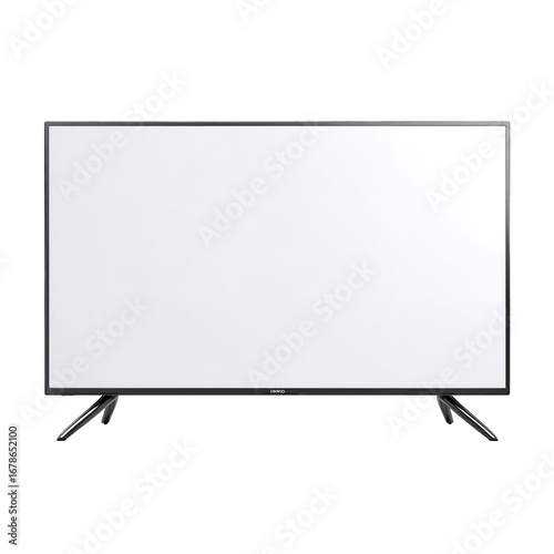 Modern flat screen television with a blank white display on a minimalist stand