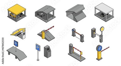 Isometric parking structures and devices set with different designs