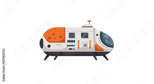 Futuristic mars rover in flat design with orange and gray details