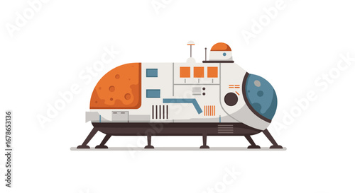 Futuristic lunar rover on mars in modern flat style