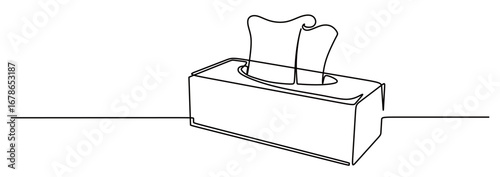 continuous line art of a tissue box and tissues. vector illustration

