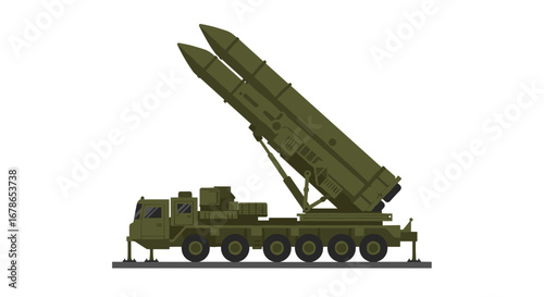 Military missile launcher truck on white background